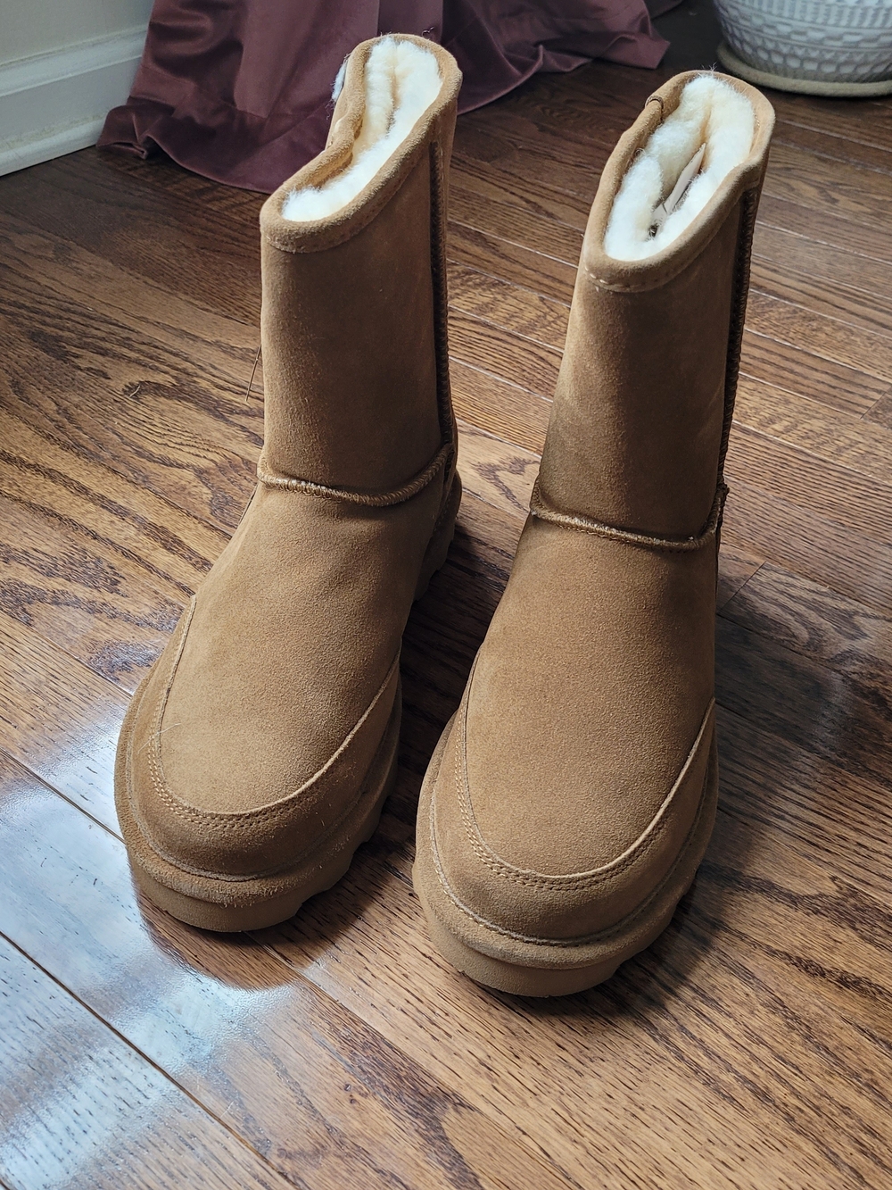 BearPaw Men's Chestnut Suede Boot in Tan with Sheep Wool Lining